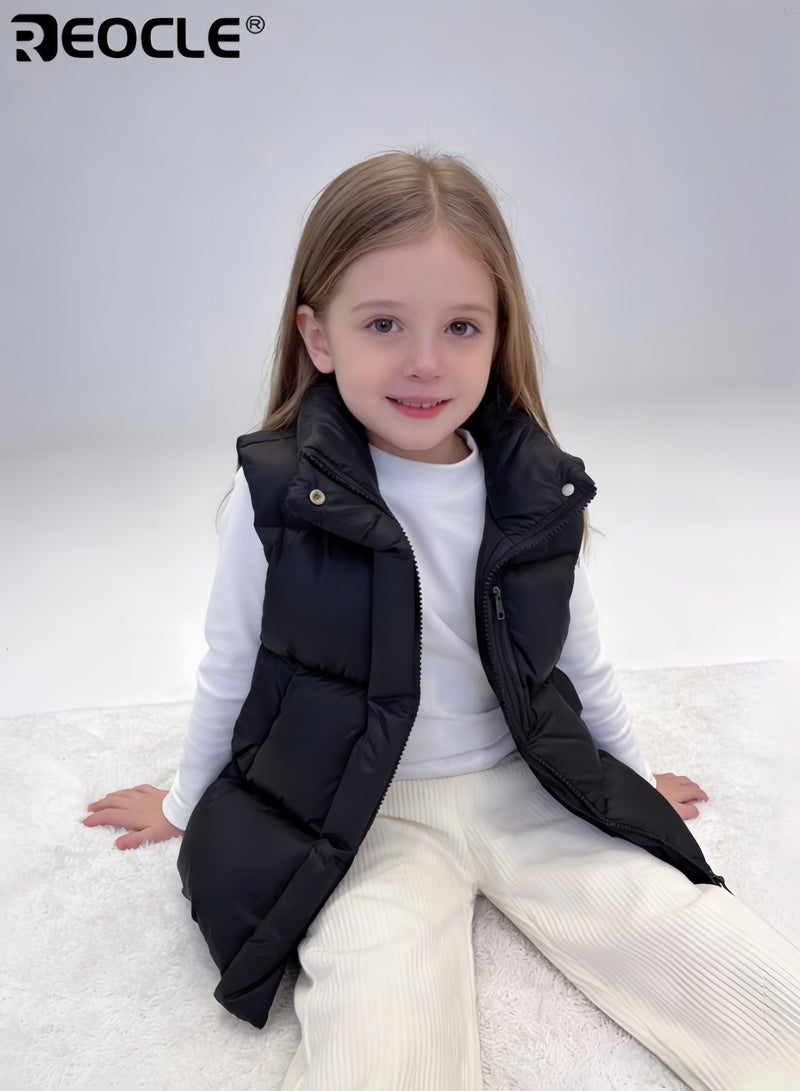 REOCLE Kid's Puffer Vest with Faux Down Insulation and Cropped Design Lightweight Sleeveless Jacket with Water Resistant Feature for Winter Outdoor Play - Image 3
